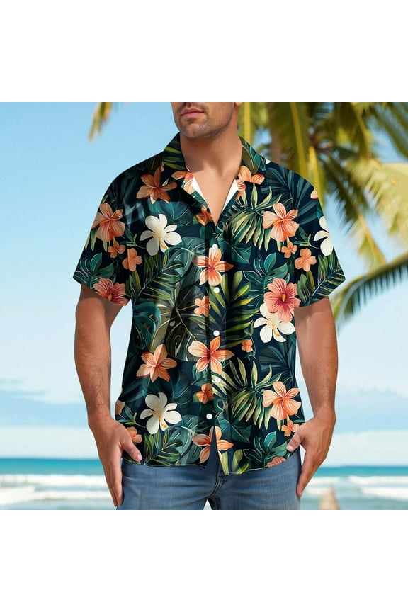 Mens George Shirts, Short Sleeve Casual Summer Beach Aloha Shirt, Floral Print Button Down Hawaii Tropical Vacation Clothes, Men's Graphic Tees