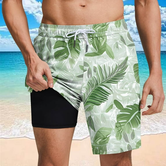 Jjayotai Mens George Shorts, Big and Tall Swim Trunks for Men, Compression Liner Bathing Suit with Pockets, Beach Shorts Quick Dry Floral Print Swimsuit