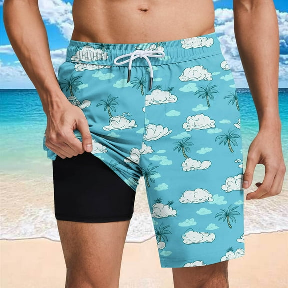 Jjayotai Mens George Shorts, Big and Tall Swim Trunks for Men, Compression Liner Bathing Suit with Pockets, Beach Shorts Quick Dry Floral Print Swimsuit