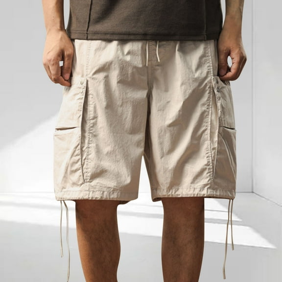 Jjayotai Mens George Shorts, Men's Casual Solid Color Drawstring Elastic Waist Breathable Shorts with Pocket, Shorts Men