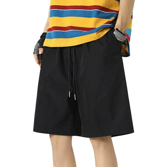 Jjayotai Mens George Shorts, Men's Solid Color Casual Breathable Elastic Waist Shorts with Pocket, Mens Casual Shorts