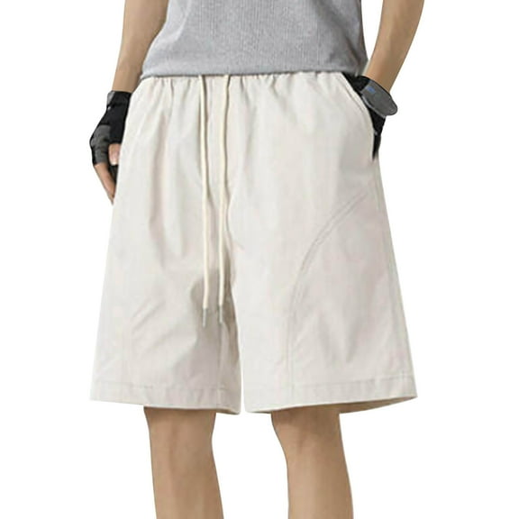 Jjayotai Mens George Shorts, Men's Solid Color Casual Breathable Elastic Waist Shorts with Pocket, Mens Casual Shorts