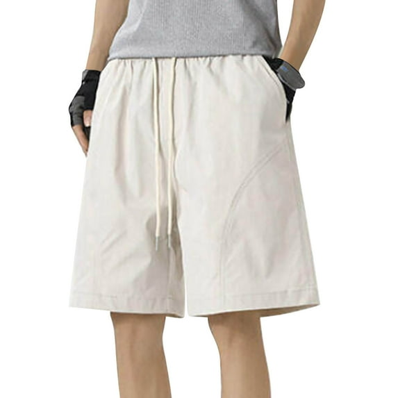 Jjayotai Mens George Shorts, Men's Solid Color Casual Breathable Elastic Waist Shorts with Pocket, Mens Casual Shorts
