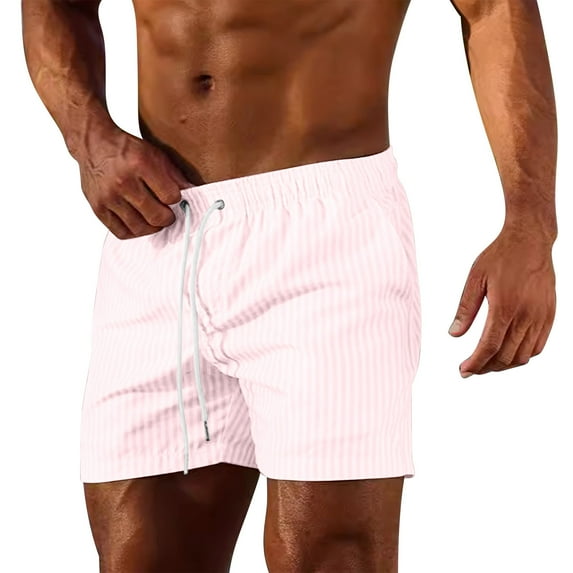 Jjayotai Mens George Shorts, Men's Striped Print Polyester Sports Shorts, Multifunctional Casual Drawstring Short Pants, Shorts Men