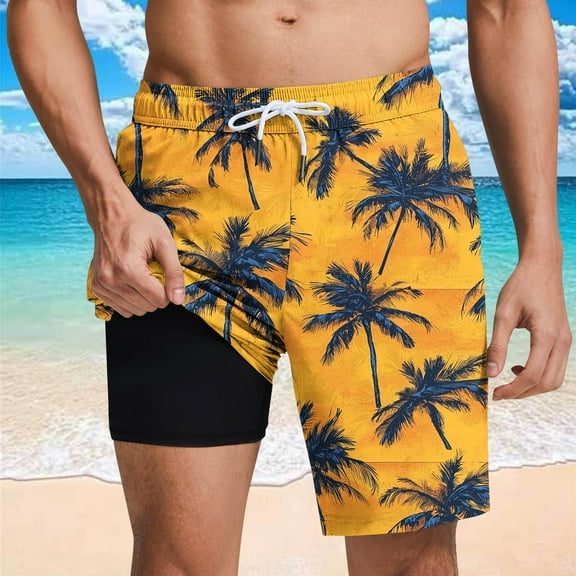 Jjayotai Mens George Shorts, Men's Swim Trunks with Compression Liner, Swim Shorts Stretch Quick Dry Bathing Suits with Pockets
