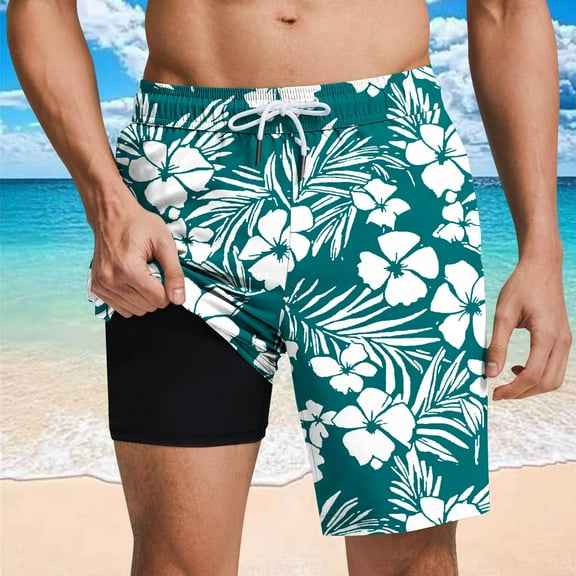 Jjayotai Mens George Shorts, Men's Swim Trunks with Compression Liner, Swim Shorts Stretch Quick Dry Bathing Suits with Pockets