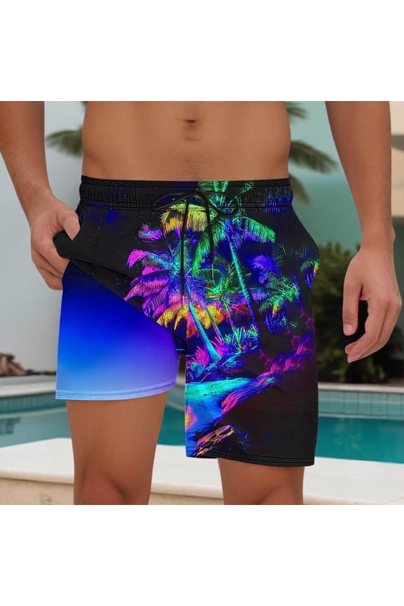 Mens George Shorts Stretch Waist, Men Swim Trunks with Compression Liner, Men's Bathing Suits, Hawaiian Board Shorts, Swimwear Shorts for Men