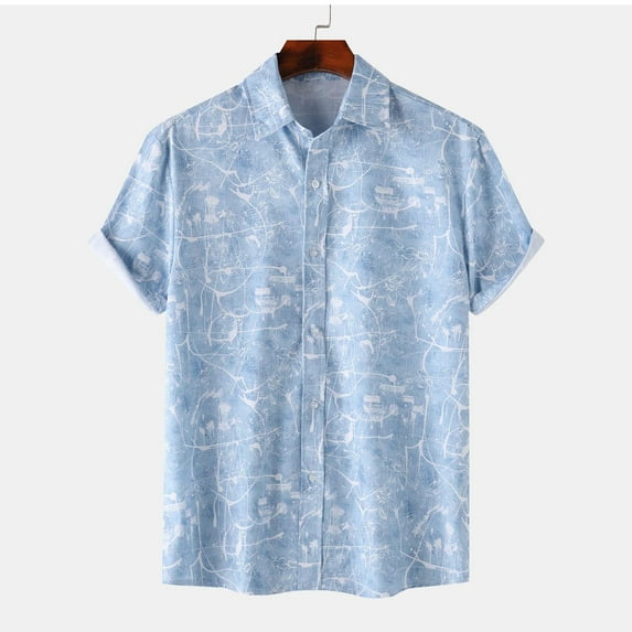 Jjayotai Mens George T Shirts, Men Casual Fashion Turndown Collar Floral Print Short Sleeve Button Shirt, Men's Graphic Tees