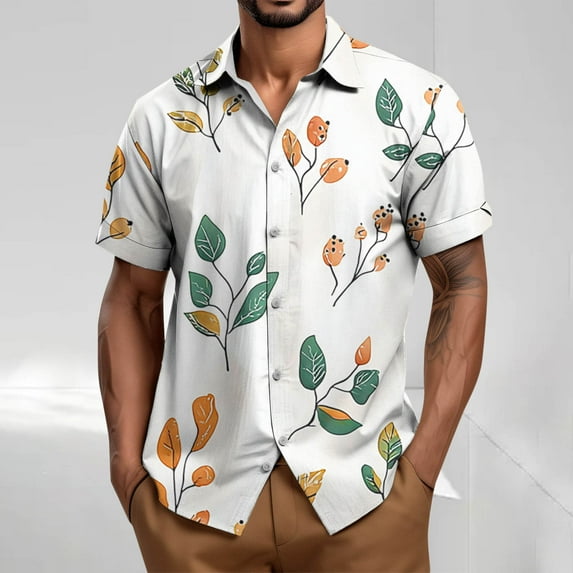 Jjayotai Mens George Tee Shirts, Men's Casual Shirts, Short Sleeve Vintage Bowling Shirt, Summer Button Up Top, Mens Hawaiian Shirt