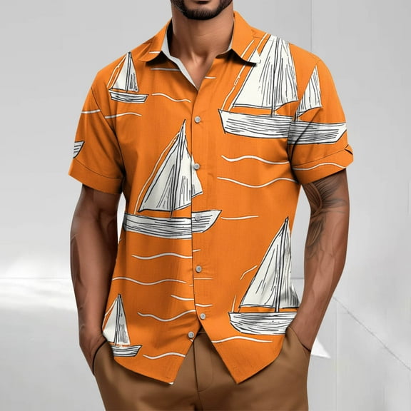 Jjayotai Mens George Tee Shirts, Men's Casual Shirts, Short Sleeve Vintage Bowling Shirt, Summer Button Up Top, Mens Hawaiian Shirt