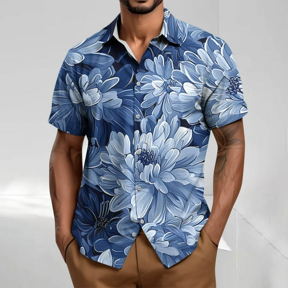 Jjayotai Mens George Tee Shirts, Men's Casual Shirts, Short Sleeve Vintage Bowling Shirt, Summer Button Up Top, Mens Hawaiian Shirt