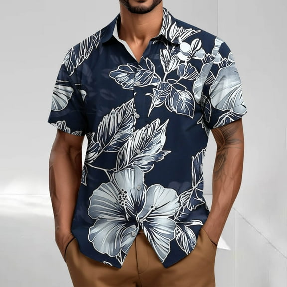 Jjayotai Mens George Tee Shirts, Men's Casual Shirts, Short Sleeve Vintage Bowling Shirt, Summer Button Up Top, Mens Hawaiian Shirt