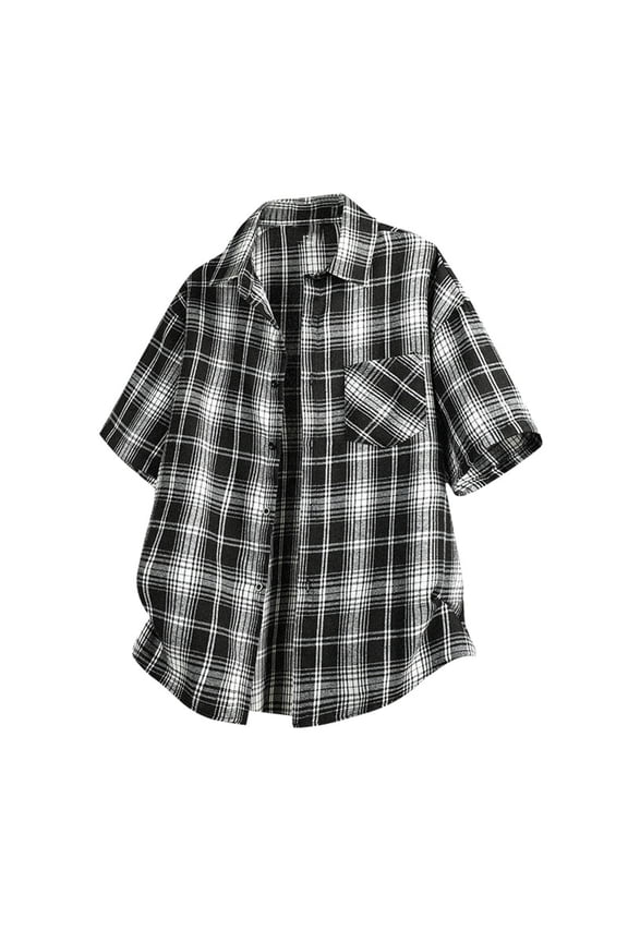 Mens George Tee Shirts, Men's Casual Short Sleeve Lapel Plaid Print Thin Button Down Shirt with Pocket, Graphic Tees for Men