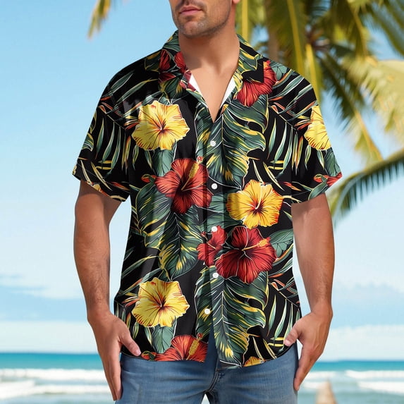 Jjayotai Mens George Tee Shirts, Mens Short Sleeve Button Up Shirts, Hawaiian Shirt, Big and Tall Shirts for Men
