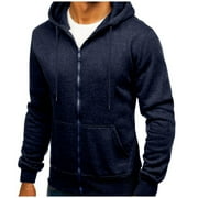 Jjayotai Mens Hoodie, Slim Fit Lightweight Zip Up Hoodies with Pockets, Long Sleeve Full-Zip Hooded Sweatshirt Navy L