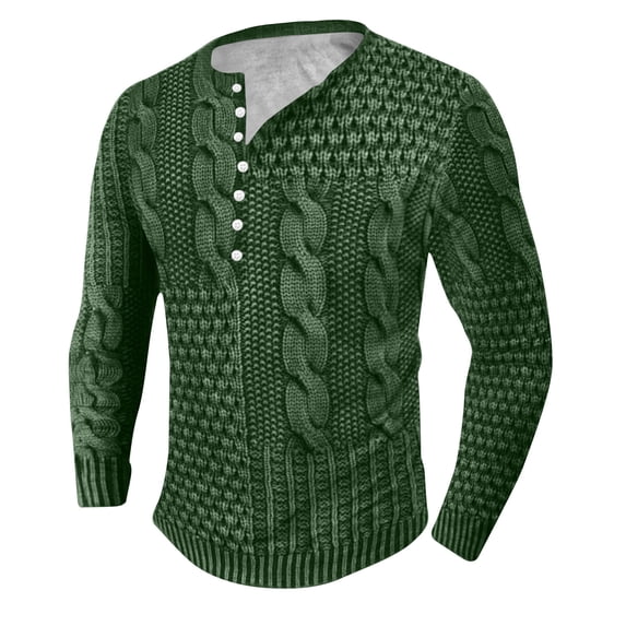 Jjayotai Mens Pullover Sweater Clearance, Casual Slim Fit Cable Knit Button Up Thermal Lightweight Winter Sweaters Knitwear