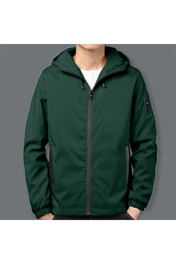 Mens Rain Jacket Clearance, Lightweight Hooded Windbreaker Waterproof Outdoor Sports Hiking Zip Up Raincoat Green XL
