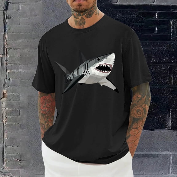 Jjayotai Mens Shirts Dress Shirts, Men's Shark Graphic T-Shirt, Personality Fashion Short Sleeve Shirts, Graphic Tee Black^2 XXL