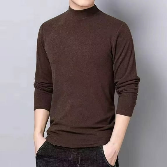 Jjayotai Mens Turtleneck Sweaters, Slim Fit Long Sleeve Sweater Pullover, Casual Solid Thermal Knitwear Brown XXXL