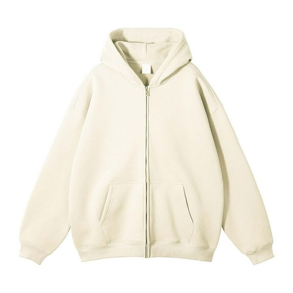 Jjayotai Mens Zip Up Hoodie, Long Sleeve Drop Shoulder Oversized Jacket, Drawstring Fashion Workout Fleece Pullover Beige XXXL