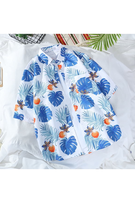 Novelty Hawaiian Button Down Shirts for Men, Beach Vacation Short Sleeve Printed Shirt with Pocket White L