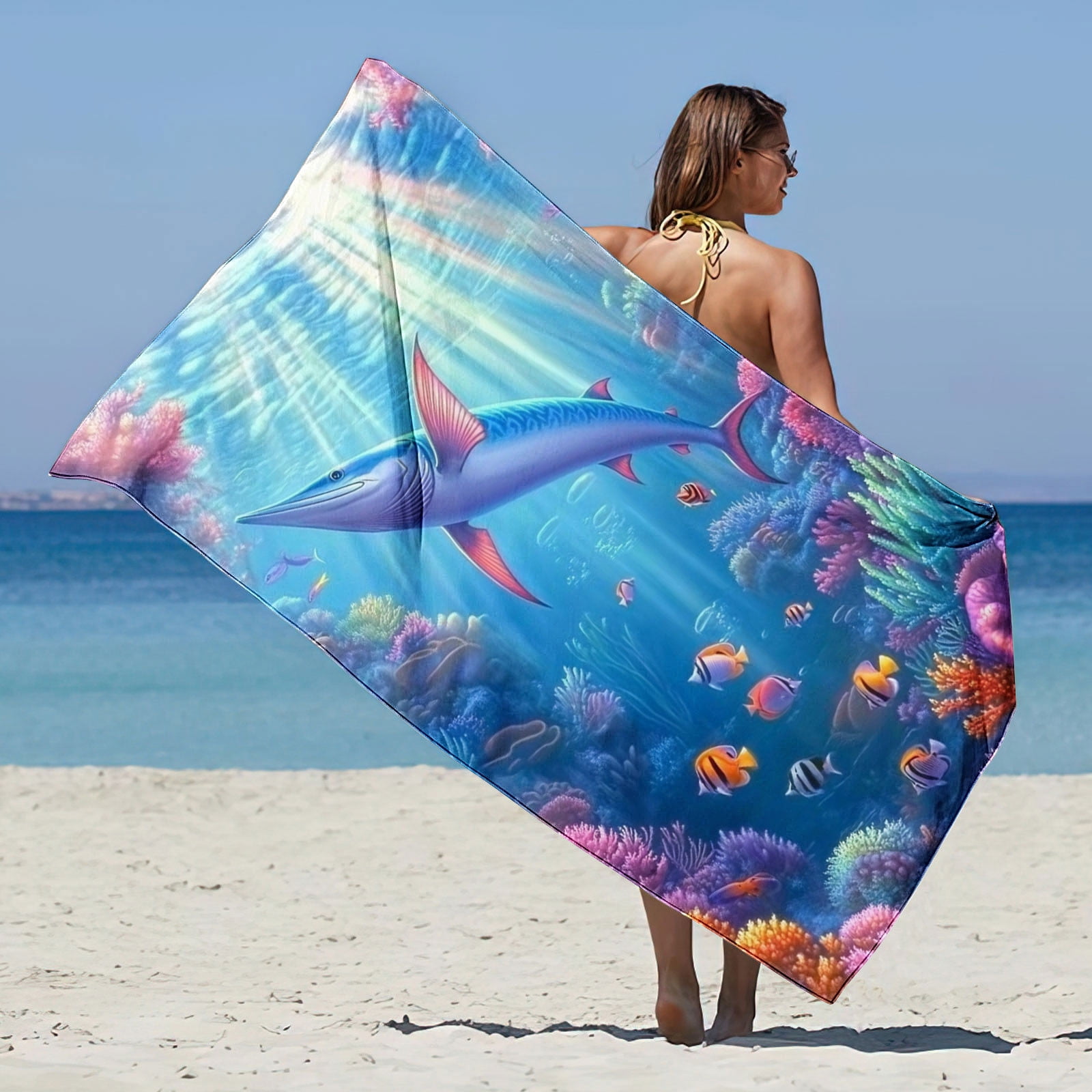 Jjayotai Ocean Turtles Beach Towel, Microfiber Sand Free Colorful