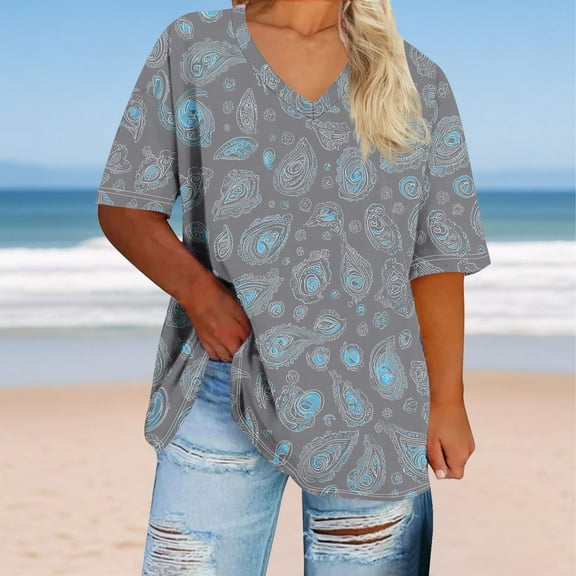 Jjayotai Oversized Tshirts for Women, Flower Graphic Tees, Short Sleeve Shirts, 2025 Summer Casual Loose Fit Beach Top, Lightweight Tops & Blouses Navy^2 XL