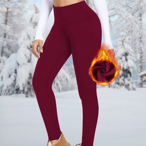 Jjayotai Plus Size Leggings for Women, Stretchy Tummy Control High Waist Spandex Workout Solid Color Yoga Pants Wine XL