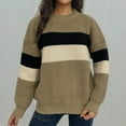 thumbnail image 1 of Jjayotai Plus Size Oversized Knitted Sweaters, Womens Striped Color Block Pullover, Warm Sweater, 2024 Long Sleeve Jumper Knit Top Khaki XXXXL, 1 of 5