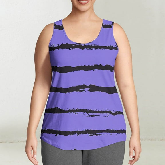 Jjayotai Plus Size Tank Tops for Women, Loose Fit Round Neck Sleeveless Tops, Casual Basic Banded Shirts, Color Block Blouse, Women+Blouses Purple^XXXXL