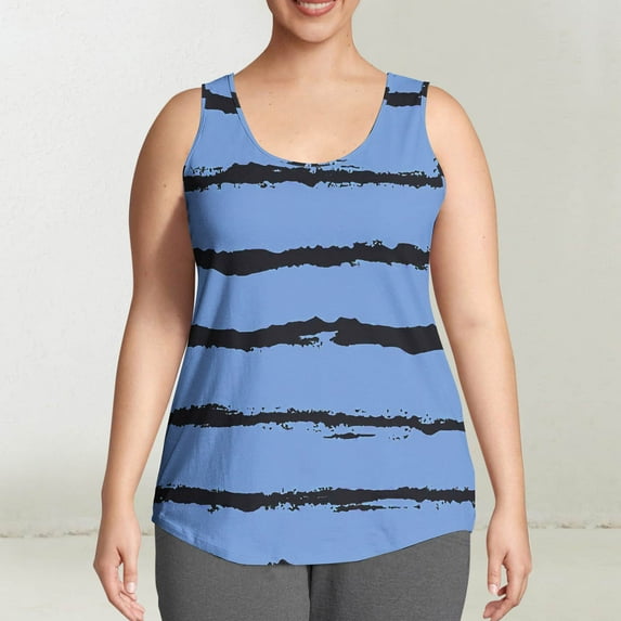 Jjayotai Plus Size Tank Tops for Women, Loose Fit Round Neck Sleeveless Tops, Casual Basic Banded Shirts, Color Block Blouse, Women+Blouses Blue^XL