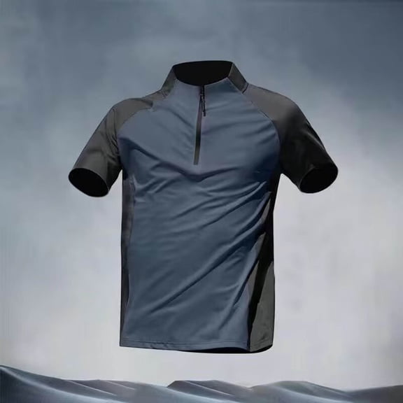 Jjayotai Polo Shirts for Men, Men's Half Zip Lapel Collor Color Block Quick Dry Short Sleeve T-Shirt, Golf Tees