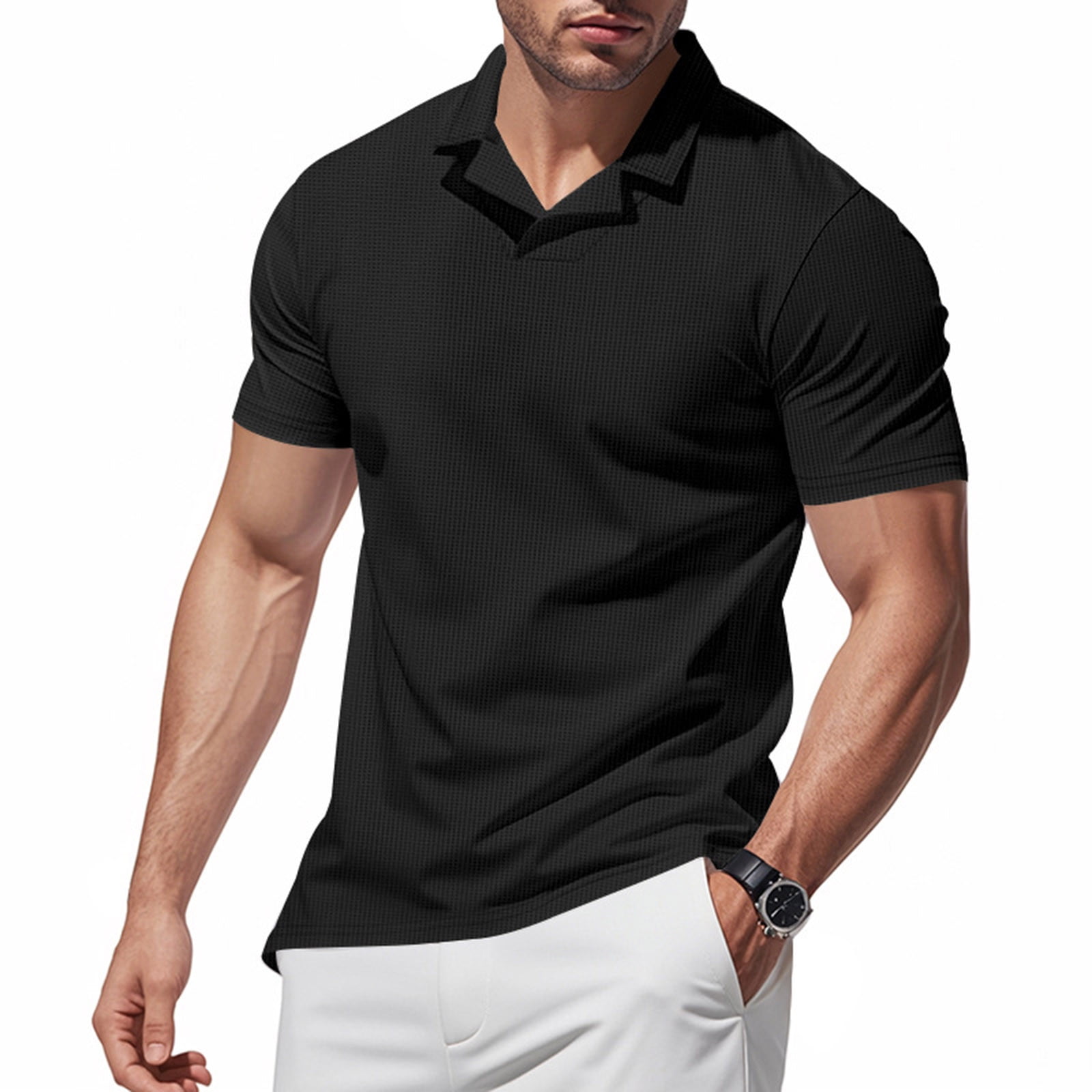 Jjayotai Polo Shirts for Men, Men's New Solid Color Waffle Casual