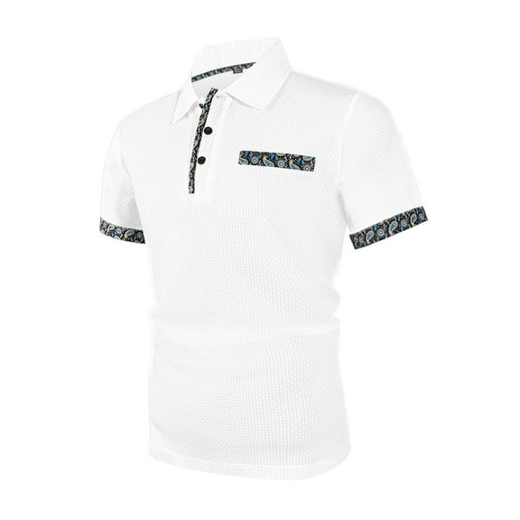 Jjayotai Polo T Shirts for Men, Men's Solid Color Lapel Short Sleeve Floral Print Fashionable Casual T-shirt with Pocket, Vintage Tees for Men