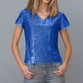 thumbnail image 1 of Jjayotai Sequin Tops for Women, Short Sleeve Party Shirts, Shimmer Summer Wedding V Neck Blouse, Glitter Dressy Blouses, Womens Summer Clothes Blue^ XXL, 1 of 9
