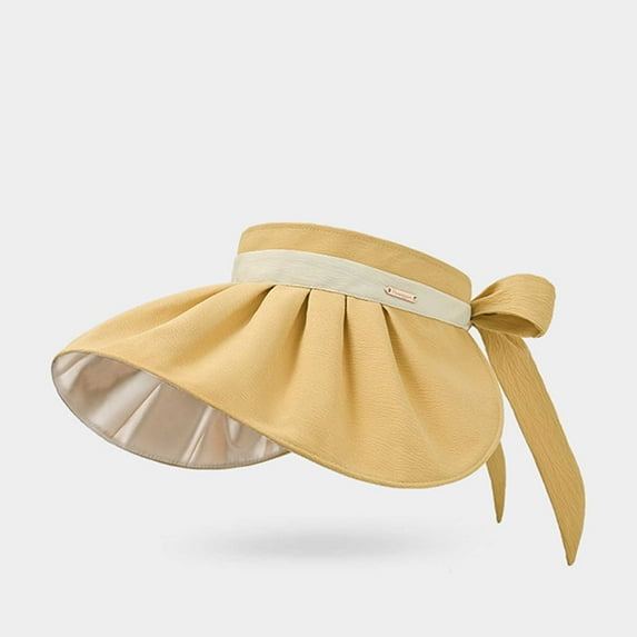 Jjayotai Sheel Sun Hats for Women, Wide Brim Foldable UV Protection UPF 50+ Visors, Ponytail Beach Cap, Suit for Outdoor Travel Vacation Yellow^1