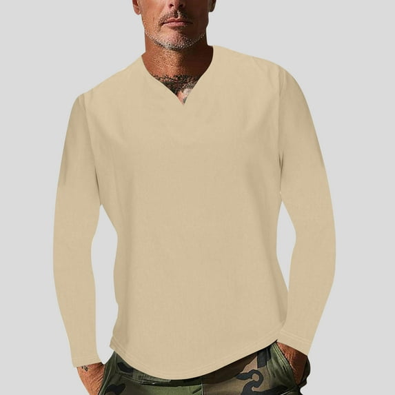 Jjayotai Summer Sports Tshirts for Men, Casual Short Sleeve V Neck Solid T-Shirts, Trendy Loose Athletic Tee Blouses Khaki XXXL