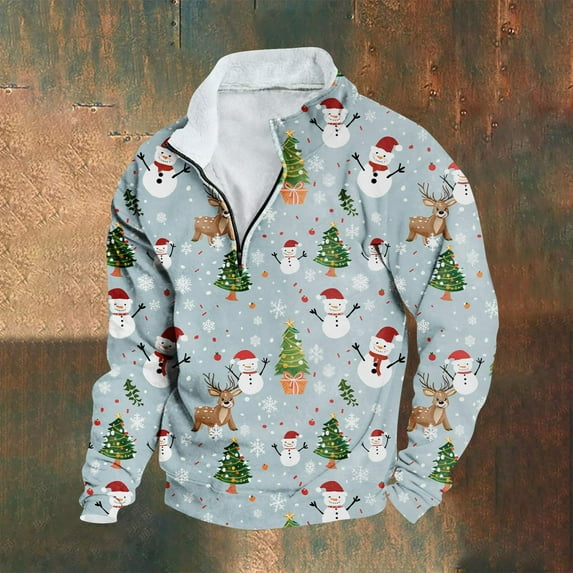 Jjayotai Sweatshirt for Mens, Mens Graphic Outfits, Long Sleeve 1/4 Zip Holiday Christmas Sweatshirt, Winter Fall 2024 Y2K Clothes Multicolor-1 XL