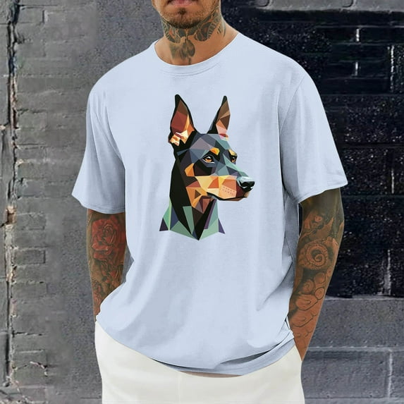 Jjayotai T Shirts for Men, Men's Summer Graphic Short Sleeve Crewneck T-Shirt, Funny Loyal Dog Printed Tees, Men Tee Graphic Tee Light Blue^ XXXXL