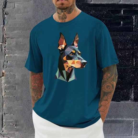 Jjayotai T Shirts for Men, Men's Summer Graphic Short Sleeve Crewneck T-Shirt, Funny Loyal Dog Printed Tees, Men Tee Graphic Tee Sky Blue^ XXL