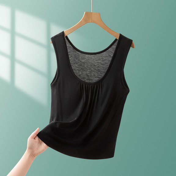 Jjayotai Tank Top with Built In Bra for Women, Womens Tank Tops with Built in Bra, Front Pleated Yoga Workout Sleeveless Shirts, Summer Loose Fit Camisole Top Black^ XXL