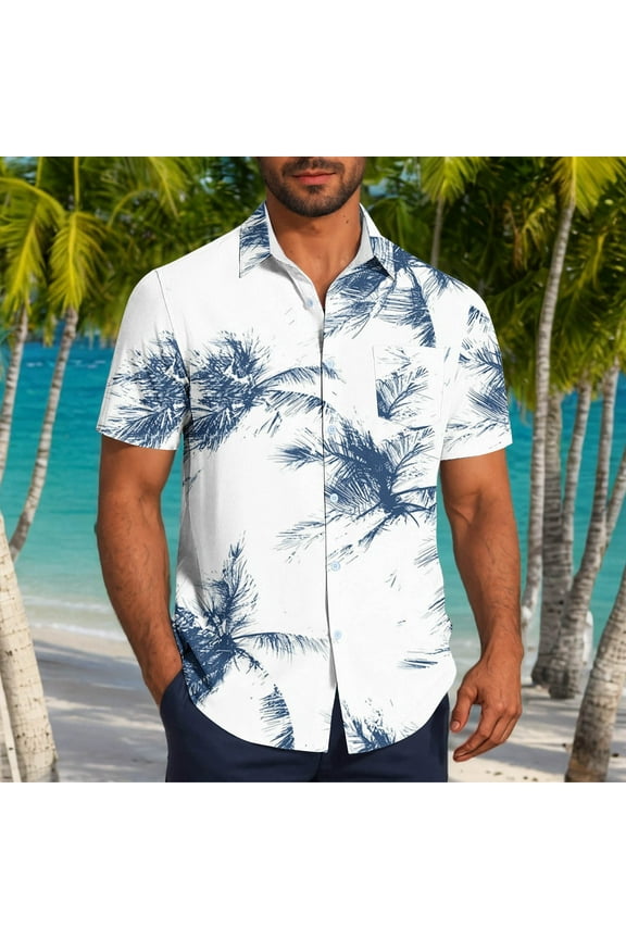 Tropical Men's George Shirts, Men Casual Fashion Floral Printed Button Down Short Sleeve Turndown Collar Shirt with Pocket, Hawaiian Shirt for Men