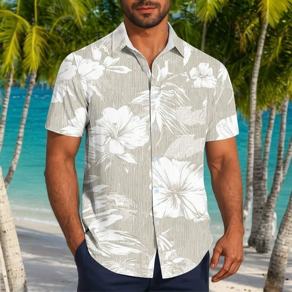 Jjayotai Tropical Men's George Shirts, Men Casual Fashion Floral Printed Button Down Short Sleeve Turndown Collar Shirt with Pocket, Hawaiian Shirt for Men