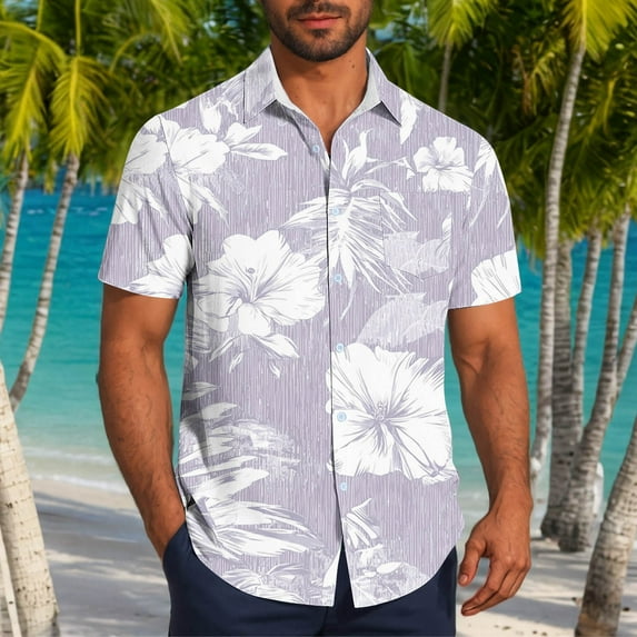 Jjayotai Tropical Men's George Shirts, Men Casual Fashion Floral Printed Button Down Short Sleeve Turndown Collar Shirt with Pocket, Hawaiian Shirt for Men