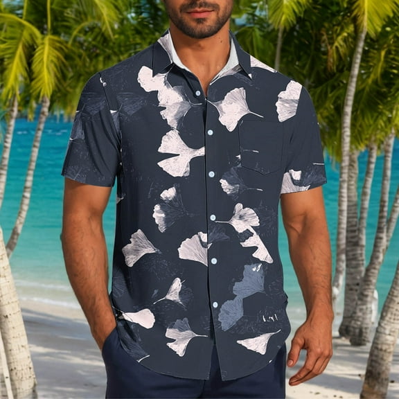 Jjayotai Tropical Men's George Shirts, Men Casual Fashion Floral Printed Button Down Short Sleeve Turndown Collar Shirt with Pocket, Hawaiian Shirt for Men