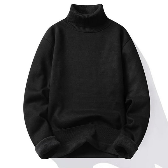 Jjayotai Turtleneck Oversized Drop Shoulder Sweater for Men, Long Sleeve Solid Casual Knitted Sweaters, Winter Thermal Sweater Black XXXXL