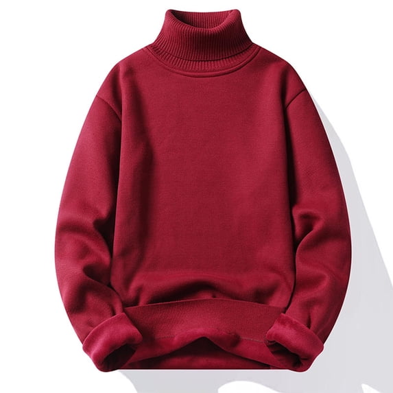 Jjayotai Turtleneck Oversized Drop Shoulder Sweater for Men, Long Sleeve Solid Casual Knitted Sweaters, Winter Thermal Sweater Wine XXXXL