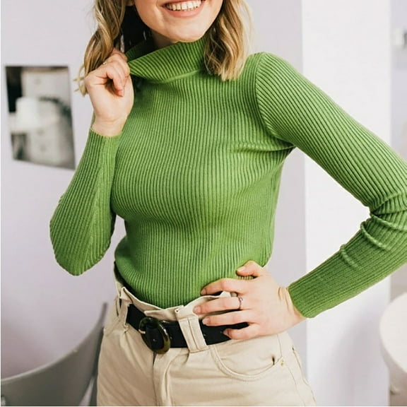 Jjayotai Turtleneck Shirt for Women, Long Sleeve Thermal Tops, Base Layer Top, Casual Slim Fit Pullover, Soft Comfortable Knit Sweater Green Free Size