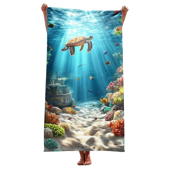 Jjayotai Underwater Fish Turtle Microfiber Bath Towel, 29x59 Inch Beach Towels, Quick Dry Sand Free Absorbent Towel for Beach Pool Shower Travel Sports (Shower Towels, 75x150cm)