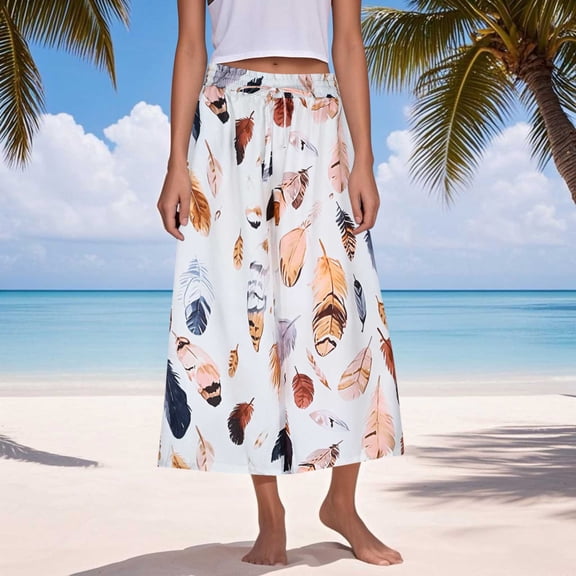 Jjayotai Wide Leg Pants Woman, Women's Bohemian Elastic Waist Print Comfortable Casual Wide Leg Pants With Pockets, Floral Trousers for Women